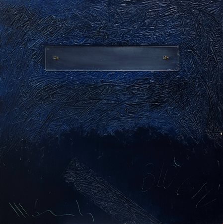 Aldo Mondino (Torino, 1938 - Torino, 2005) 
Blu giù Anni '70
Olio e plexiglass su tela 70x70 cm