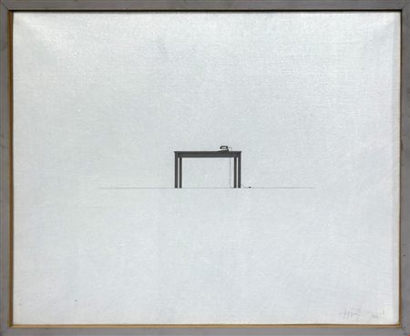 Tino Stefanoni (Lecco, 1937 - Lecco, 2017) 
Elenco di cose 171 (Tavolo con ferro da stiro) 1981
Acrilici e grafite su tela 30x40 cm