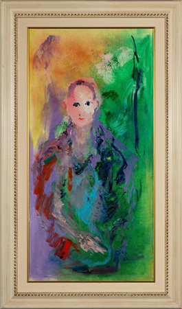 Ernesto Treccani (Milano, 1920 - Milano, 2009) 
Maternità Anni '90
Olio su tela 100x50