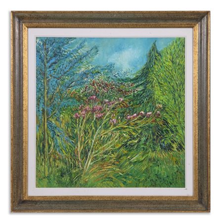 FERRARO FRANCO (n. 1929) - PAESAGGIO CON PINI E OLEANDRI.
