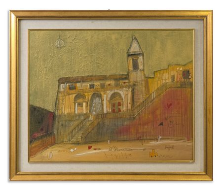 GIOVAGNOLI LUCA (n. 1963) - SANTA MARIA DELLE SCALE E CIELO DORATO.