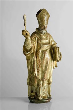 Scuola Lombarda del XVII secolo SANT’AMBROGIO scultura in legno policromo e...