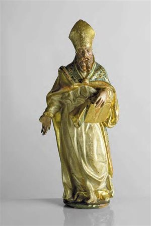 Scuola Lombarda del XVII secolo SANT’AGOSTINO scultura in legno policromo e...