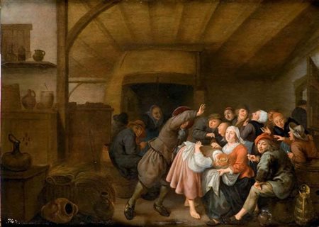 Jan Miense Molenaer Haarlem 1610 – 1668 INTERNO DI TAVERNA CON PAESANI CHE...