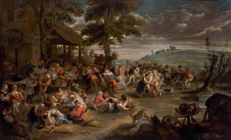 Scuola Fiamminga del XVII secolo KERMESSE olio su tela, cm 160x258.