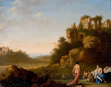 Cornelis Van Poelenburgh Utrecht 1595 – 1667 DIANA E LE NINFE olio su tavola,...