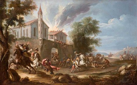 Francesco Simonini Parma 1686 – 1766 L’ASSALTO AL CONVENTO olio su tela, cm...