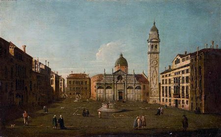 Scuola Veneta del XVIII secolo CAMPO SANTA MARIA FORMOSA olio su tela, cm 27x42.