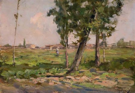 Carlo Follini Domodossola 1848 – Genova 1938 PAESAGGIO olio su tavola, cm...
