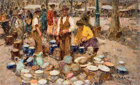 Alessandro Lupo Torino 1876 – 1953 AL MERCATO olio su compensato, cm 30x50....