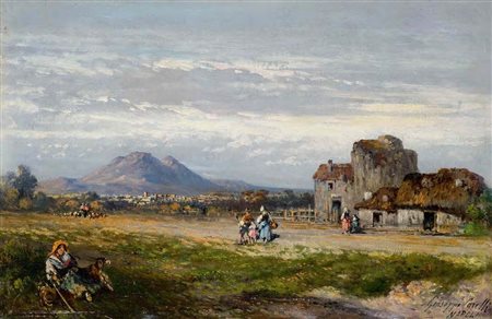 Giuseppe Carelli Napoli 1858 – Portici 1921 SULLA STRADA PER NOLA olio su...
