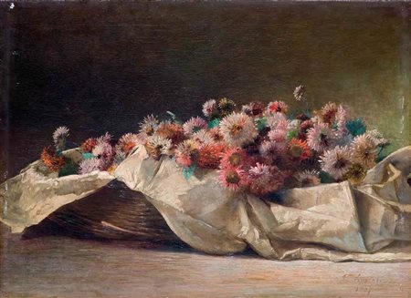 Luigi Scrosati Milano 1814 – 1869 FIORI olio su tela, cm 45x62. Firmato e...