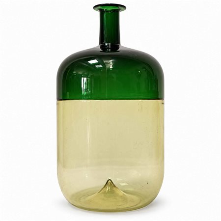 Tapio Wirkkala per Venini - Vaso/Bottiglia modello "Bolle" giallo pagliesco e verde, 91