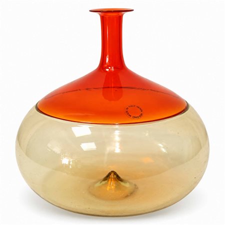 Tapio Wirkkala per Venini - Vaso/Bottiglia modello "Bolle" giallo pagliesco e rossa,  