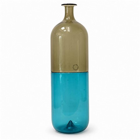 Tapio Wirkkala per Venini - Vaso/Bottiglia modello "Bolle" giallo pagliesco e blu,  