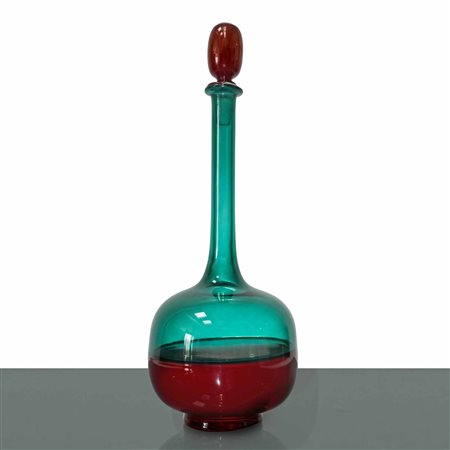 Gio Ponti  per Venini - Bottiglia modello Morandiana in vetro soffiato ad incalmo, '85