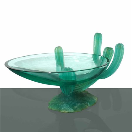 Joseph Hilton McConnico per Daum France - Arizona Bowl in vetro verde con decoro con cactus