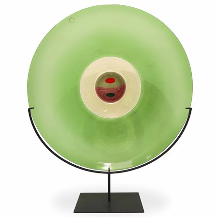 Tapio Wirkkala per Venini - Piatto in vetro di Murano verde serie Mezzaluna, '86