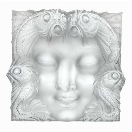Lalique France (1888)  - "Masque de femme"  Placca in stile Art Decò in cristallo Lalique con volto di donna lambito da creature marine