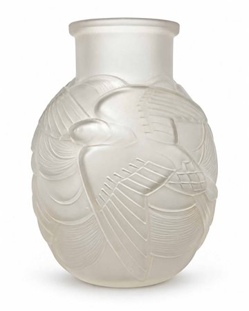 Muller Fréres à Lunéville (1895 - 1933)  - Vaso Art Decò in vetro decorato con bassorilievo con motivi decorativi di volatili 