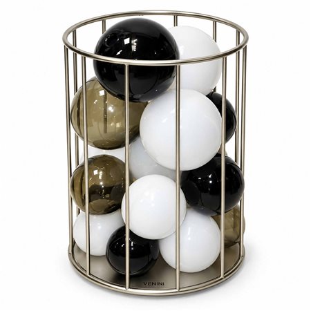 Venini - Lampada da tavolo "Circo di Lune", struttura in metallo con bocce in vetro di Murano bianche e nere, 1980s