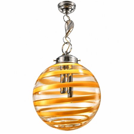 Lampadario con 3 luci in vetro di Murano trasparente con dorature, 70s
