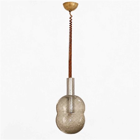 Afra e Tobia Scarpa per Flos - Lampadario Bilobo con struttura in metallo e diffusore in vetro pulegoso , 70s 