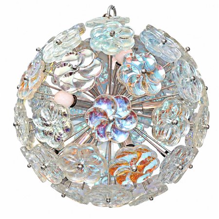 Lampadario in vetro di Murano con margherite di vetro iridescenti a sfera, 1960s