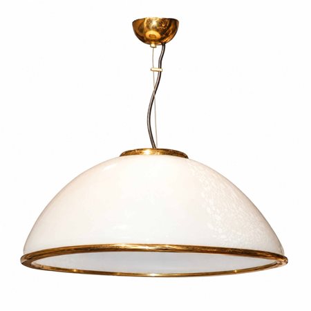 Vetri Murano - Lampadario in vetro di Murano bianco lattimo con effetto ramage con dettagli in ottone dorato