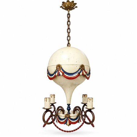 Lampadario vintage a forma di mongolfiera a 4 luci, 1950s