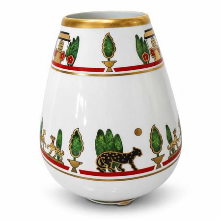 Cartier - Vaso in porcellana bianca di Limoges con decori policromi con decori collezione "La Maison de Louis"