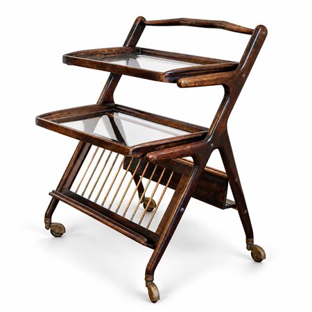 Cesare  Lacca (Napoli 1929)  - Carrello bar in noce e ottone