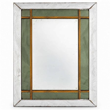 Gorgone per Turri - Specchio rettangolare con cornice in ottone e ferro, 60s/70s