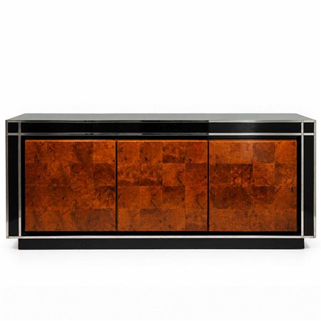 Willy Rizzo  per Mario Sabot - Sideboard in radica di noce e vetro