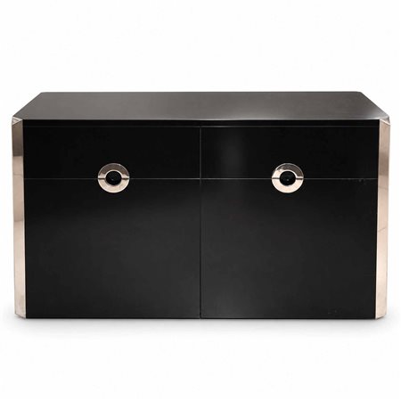 Willy Rizzo  per Mario Sabot - Credenza modello Alveo in lacca nera e dettagli cromati, 1970s