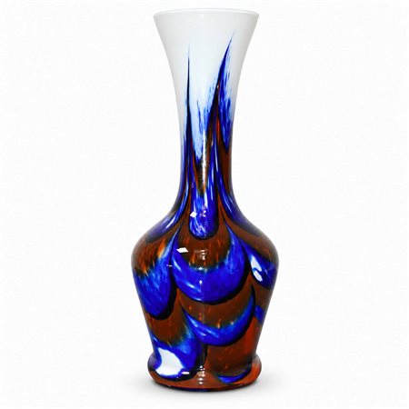 Carlo Moretti (1958)  - Vaso in vetro di Murano blu con sfumature arancioni