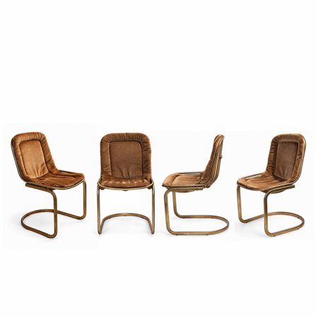 Gastone Rinaldi per Rima - Gruppo di 4 Sedie in metallo argentato con cuscini beige