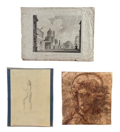 Lotto di tre disegni su carta, periodo XIX secolo, scuola Italiana...