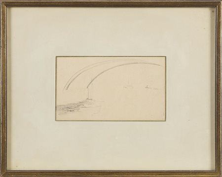 Giuseppe De Nittis "Studio per ponte di Parigi" 
carboncino su carta (cm 10x17)