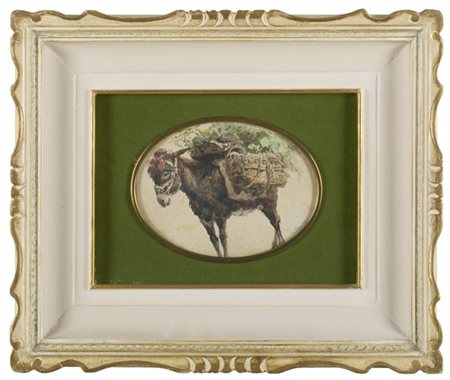 Filippo Palizzi "Il mulo" 
acquerello su carta in forma ovale (cm 15x20)
firmato