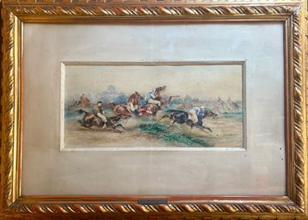 Sebastiano De Albertis "Fantini a cavallo" 
acquerello su carta (cm 35x73)
firma