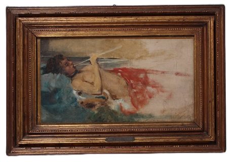 Giovanni Muzzioli "La fumatrice d'oppio" 
olio su tela (cm 19x34)
firmato in bas