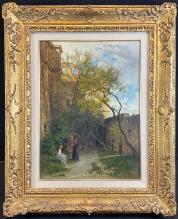 Giuseppe Castiglione "Cortile" 1884
olio su tavola (cm 50x36)
reca firma e data