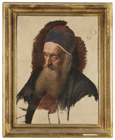 Maestro del secolo XIX

"Ritratto di uomo con copricapo" 
olio su tela (cm 60x4