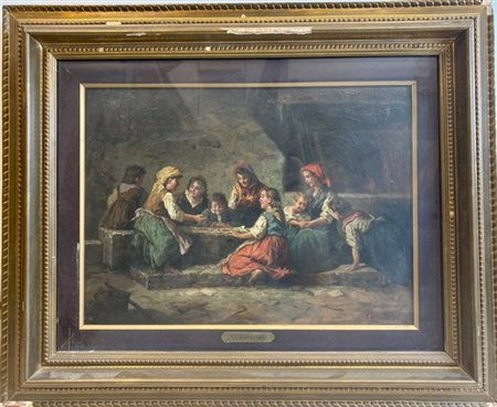 Luigi Zuccoli "La partita a dadi" 
olio su tavola (cm 30x42)
firmato in basso a