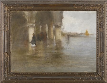 Emilio Borsa "Acqua alta a Venezia" Venezia, 1917
pastello su cartone (cm 40x55)