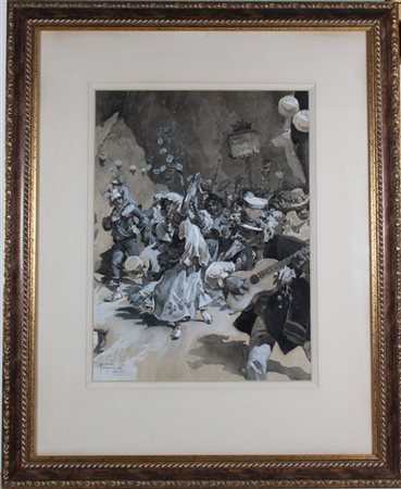 Riccardo Pellegrini "Processione a Piedigrotta" 
tecnica mista su carta (cm 50x3