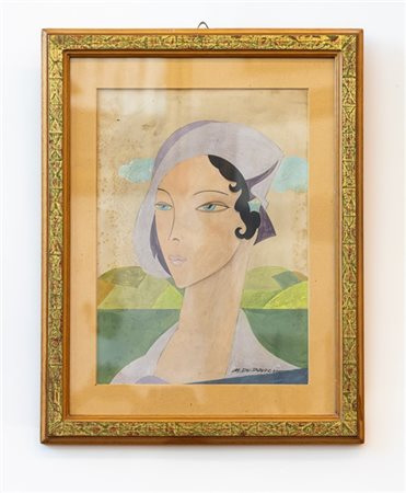 Marcello Dudovich "Signora con cappello" 
tempera su carta (cm 31x22)
firmato in