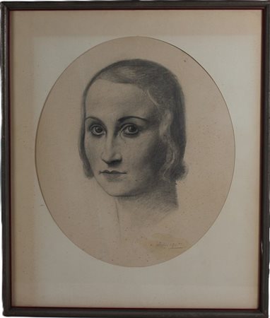 Ubaldo Oppi "Ritratto di fanciulla" 
carboncino su carta (cm 52x46)
in cornice
(