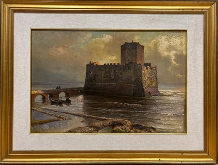 Cesare Bertolla "Torre Astura" 1898
olio su cartone pressato (cm 40x60)
firmato,